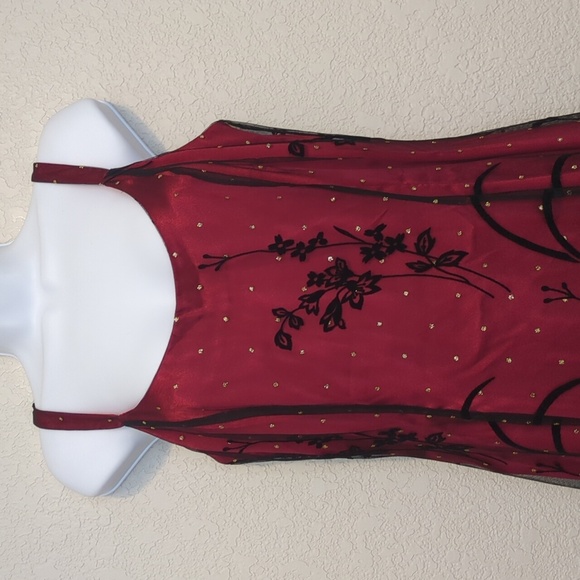 K studio collection vintage red sleeveless floral black lace midi dress - Picture 11 of 13